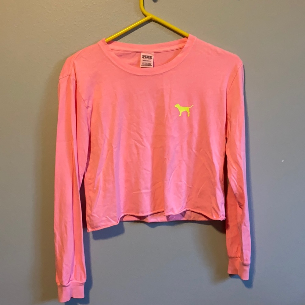 neon long sleeve pink crop top